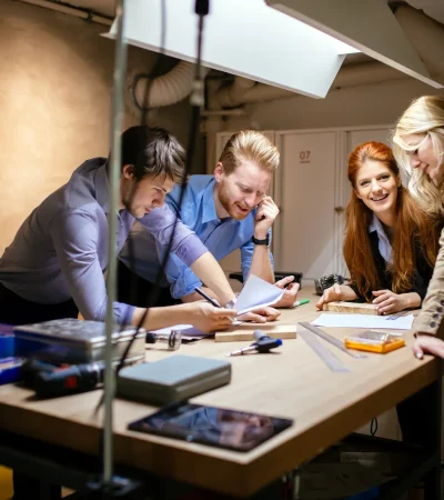 Group of 4 Crafters Working on Project